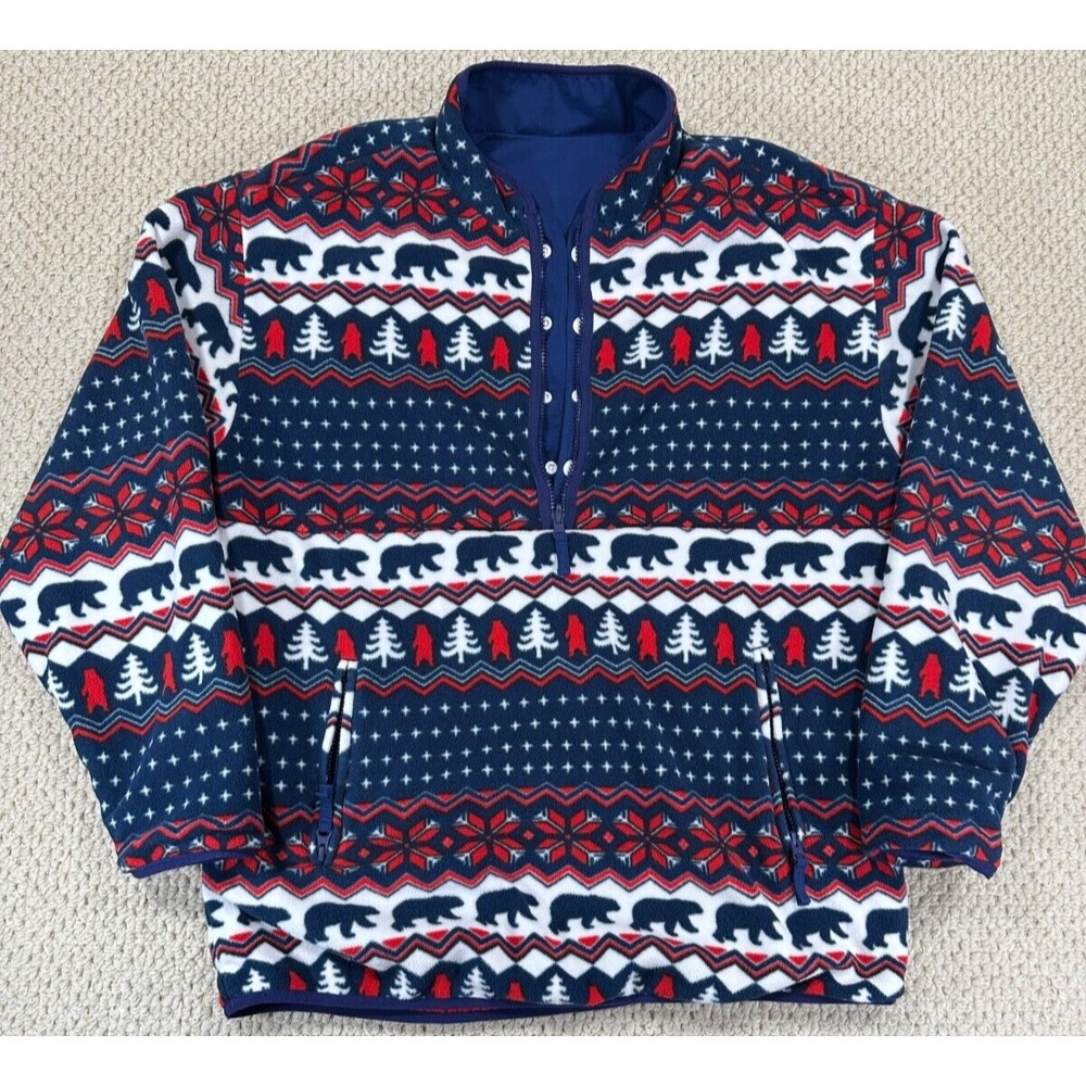 Chubbies Jacket Mens L Red/Blue Reversible Pullover Nordic Fleece Lined Gorpcore